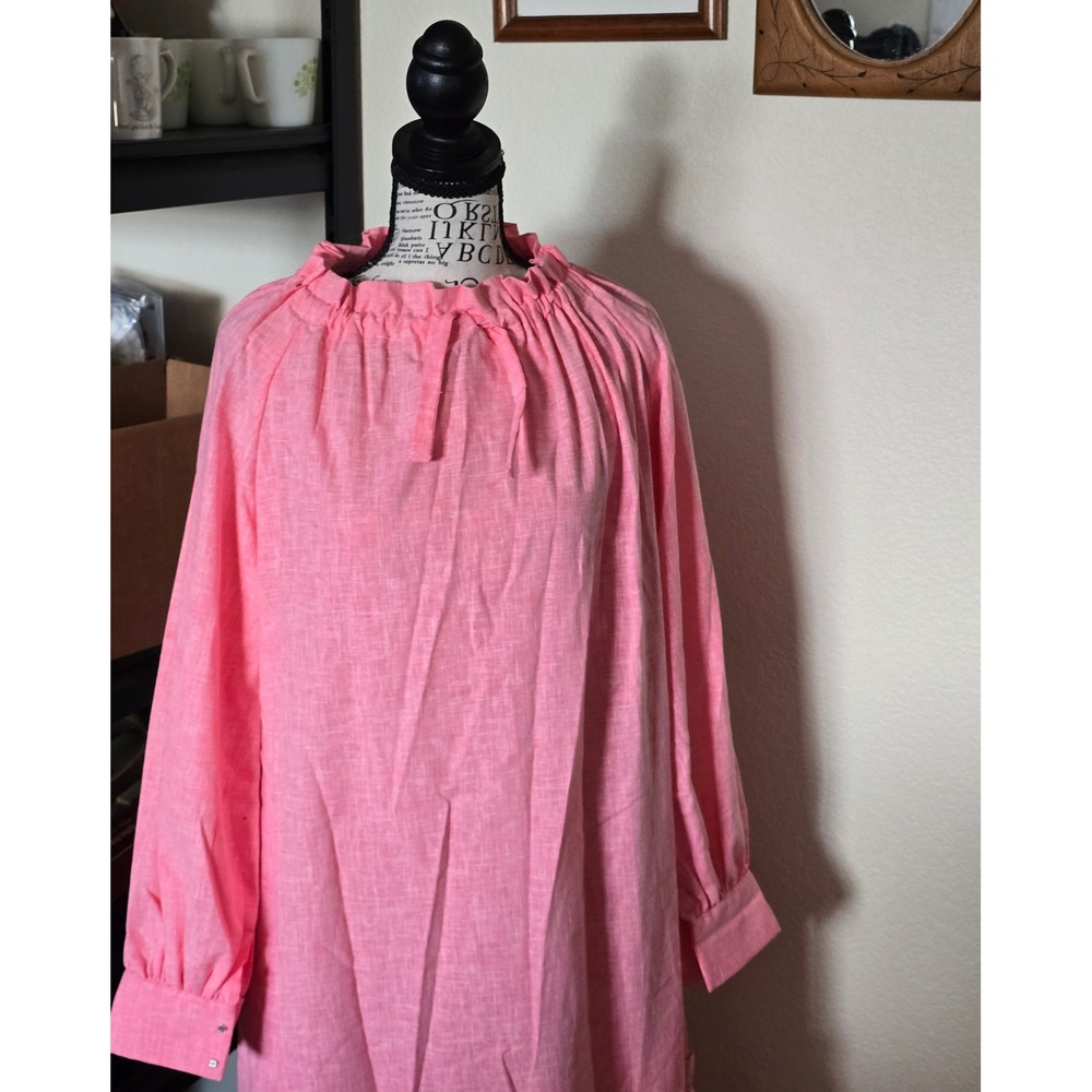 Vintage 70s Ruffle Maxi Dress Womens M Pink Cottagecore Tiered Balloon Sleeve - Picture 2 of 11